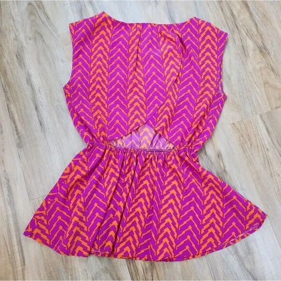🔺️Paper Crane Orange & Fuchsia Chevron Sleeveless Top Small - Picture 5 of 12